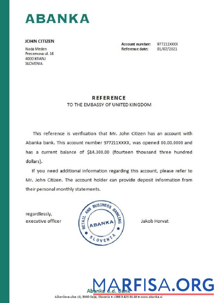 Realistic Slovenia Abanka reference example